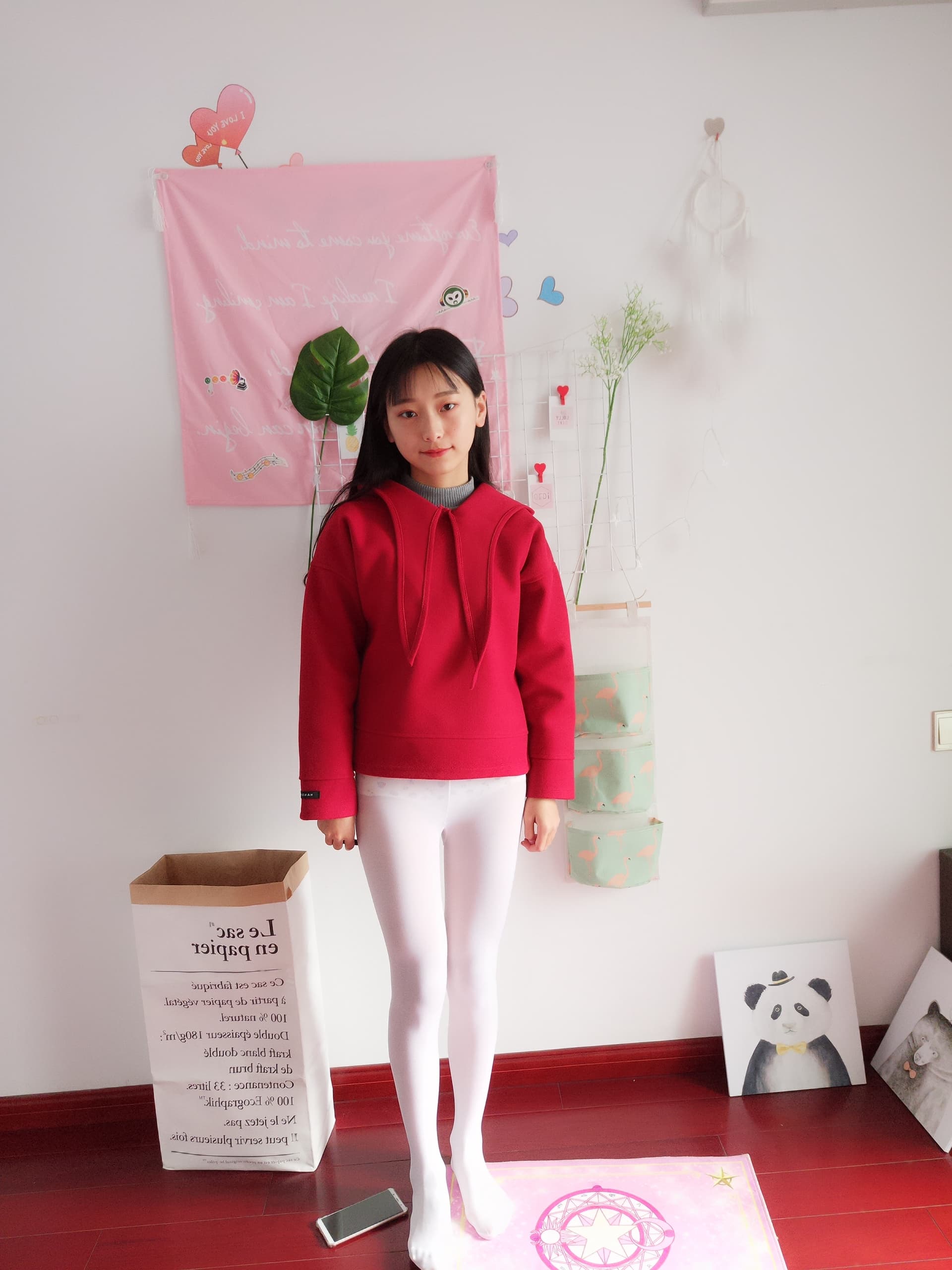 Home Red Dress with White Tights Bed Photos Set 2