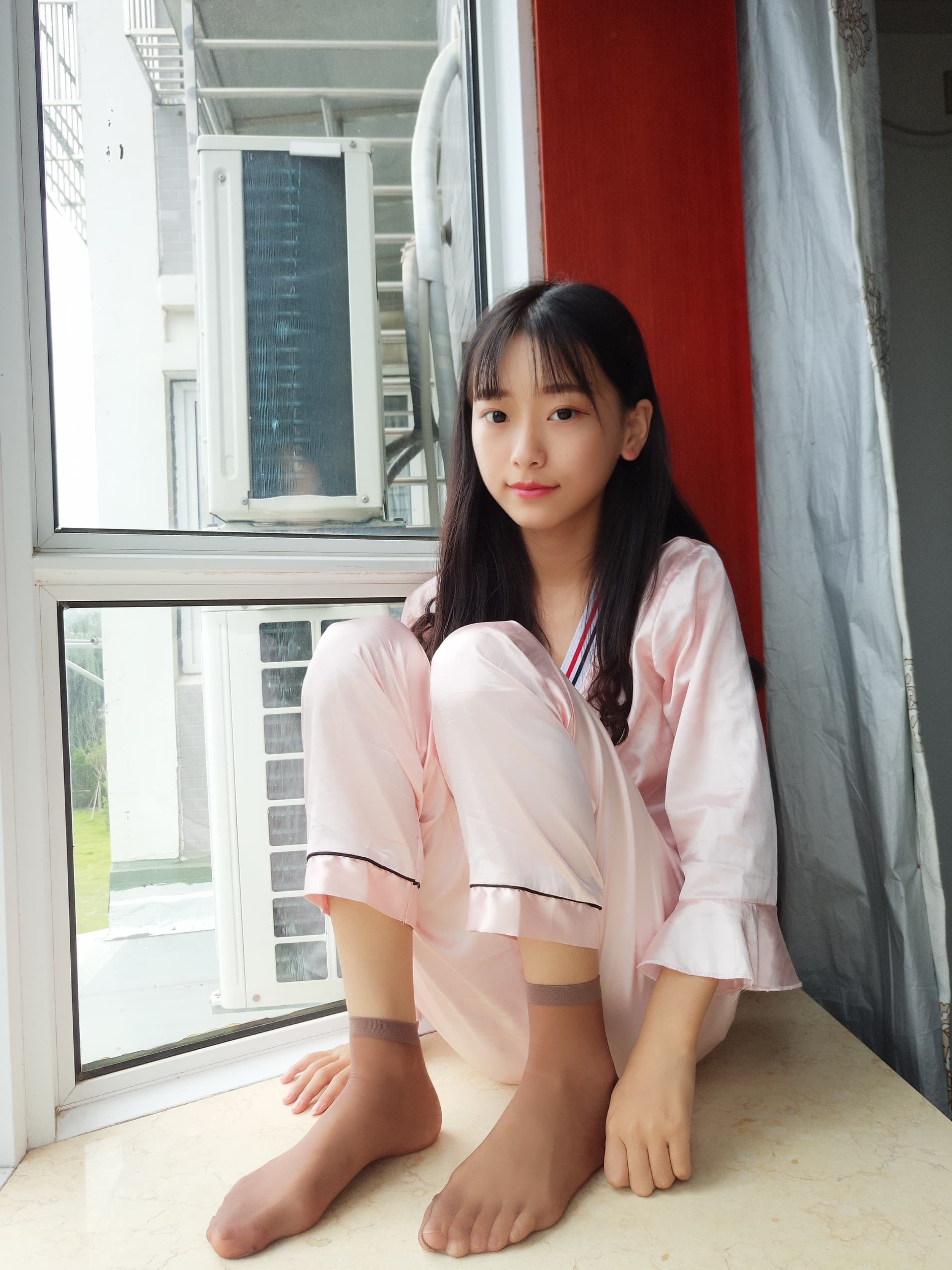 Pajama-clad feet close-up