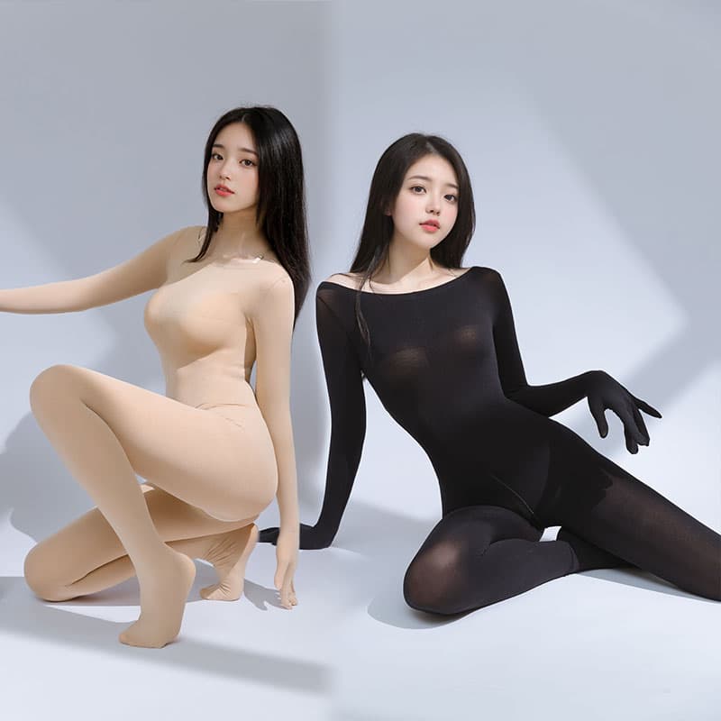 120D Velvet Full-Coverage Bodysuit with Finger Holes and Zipper, Warm Fall/Winter Tights for Women