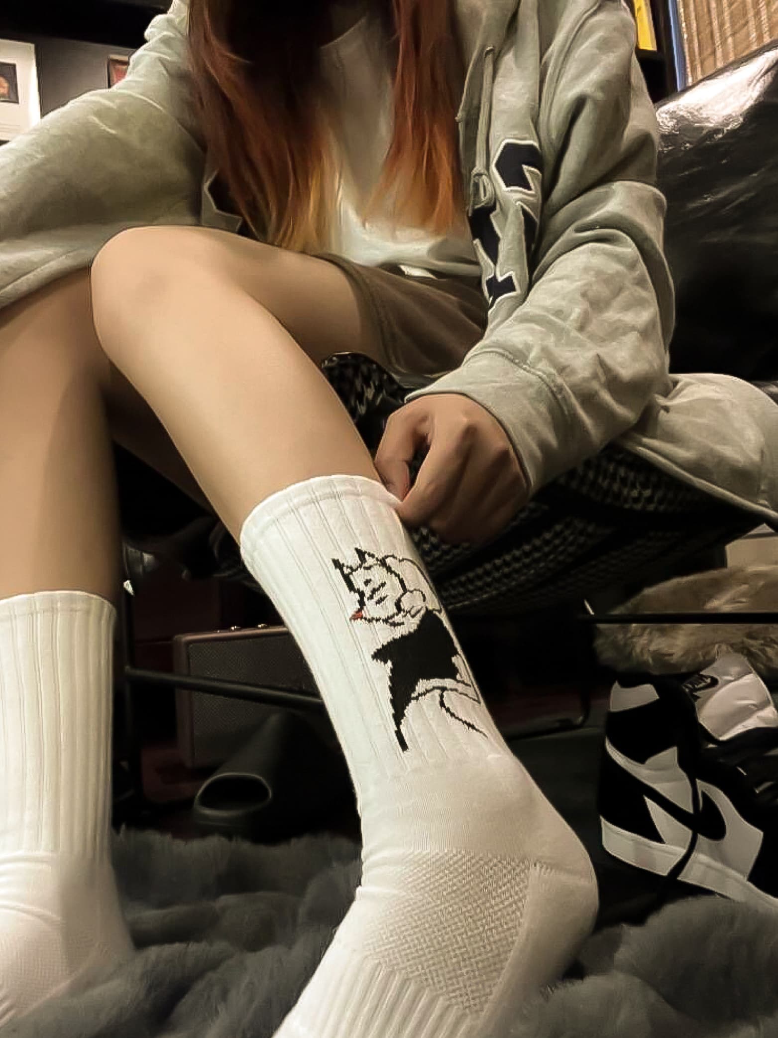 Japanese Style Trendy Basketball Sports Socks, Towel Bottom, Cartoon High Tube Couple Cotton Socks