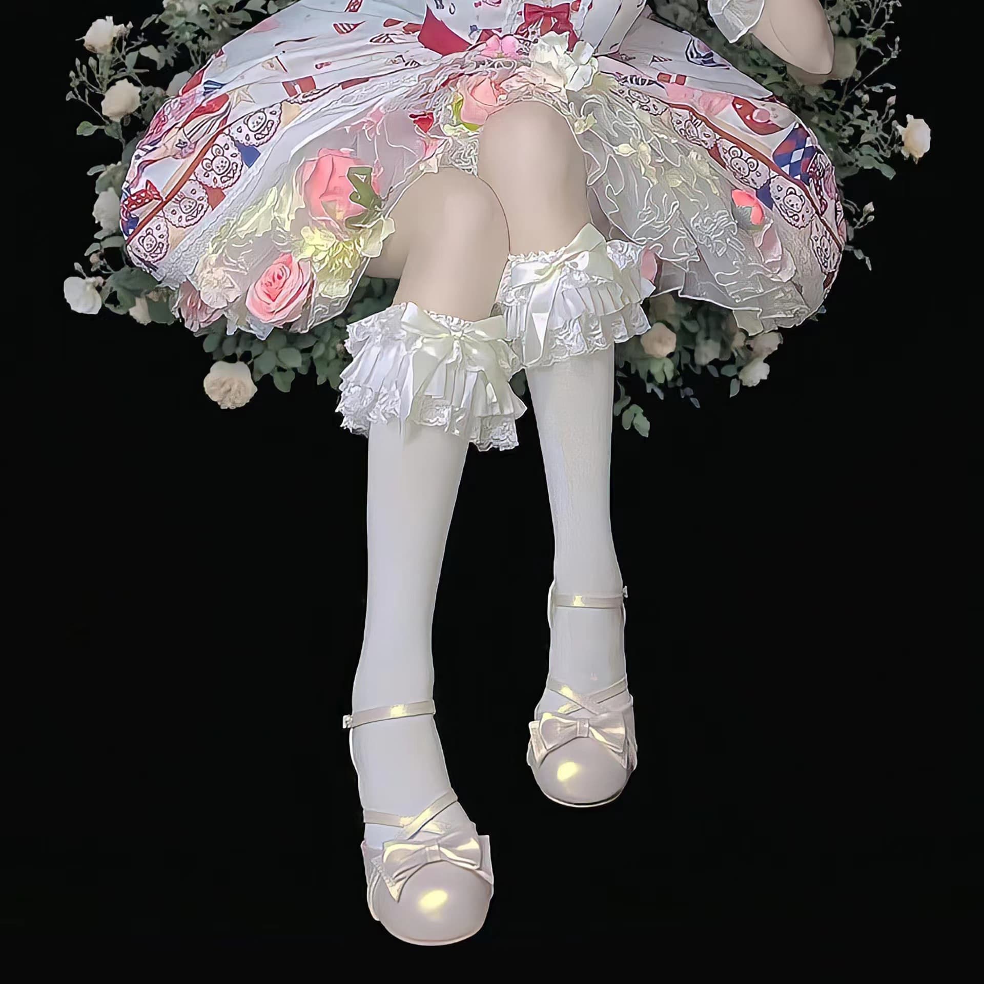 Lolita Sweet Girl Three-layer Lace Butterfly Bow Mid-calf Socks, Fine Combed Cotton, Japanese Cute Long Tube Socks