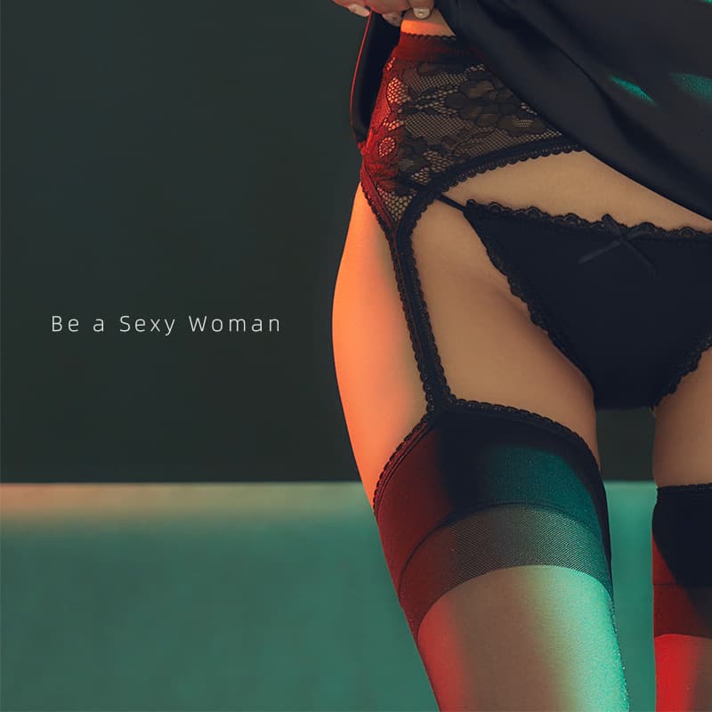 Ultra-Thin Sexy Lace Suspender Stockings, Black Sheer Over-Knee Pantyhose, Transparent Seductive Leggings for Women