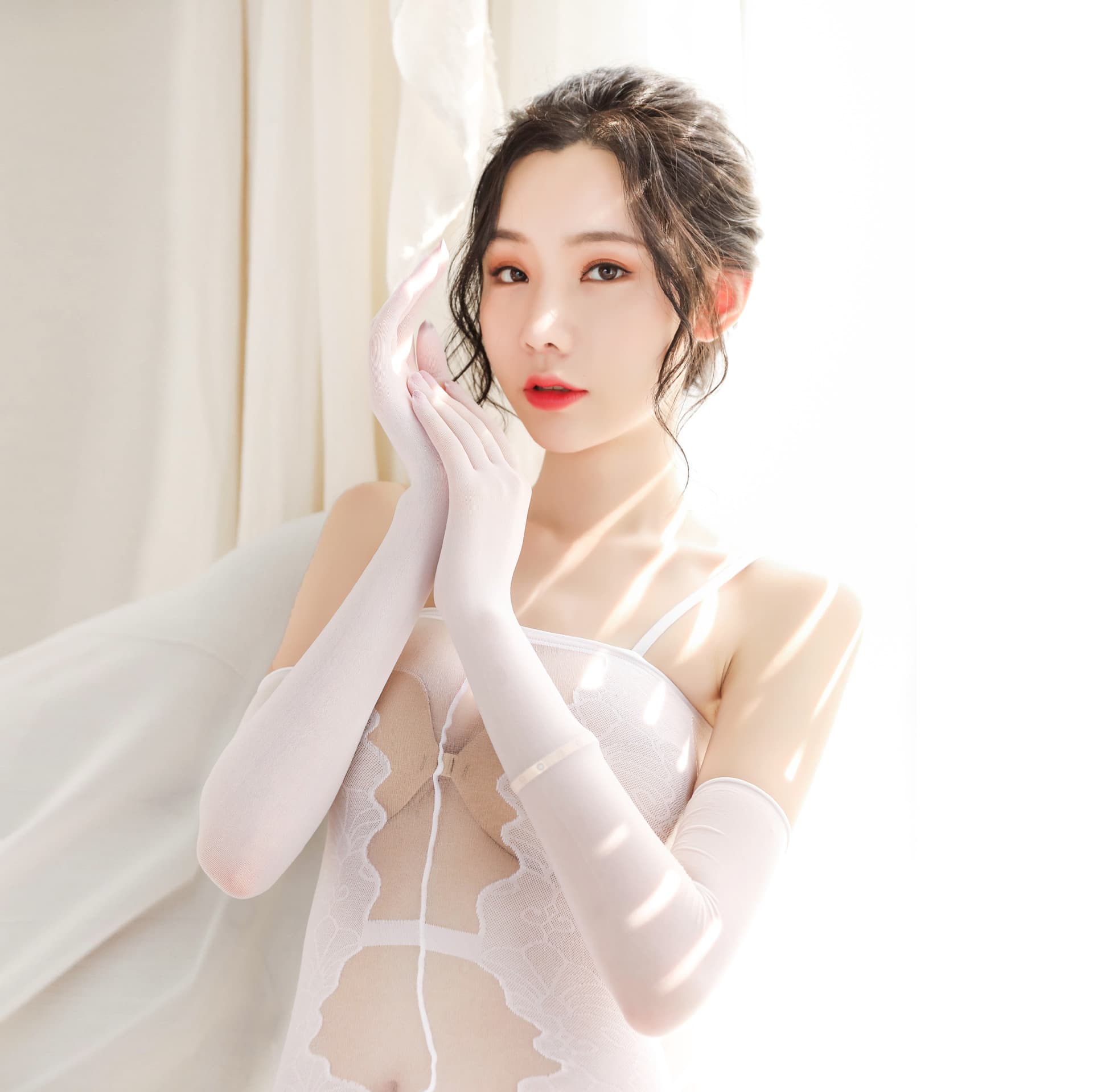 Transparent Thin Evening Gloves, Crossdresser CD, Wedding Dress, Sexy Ice Silk Gloves for Brides