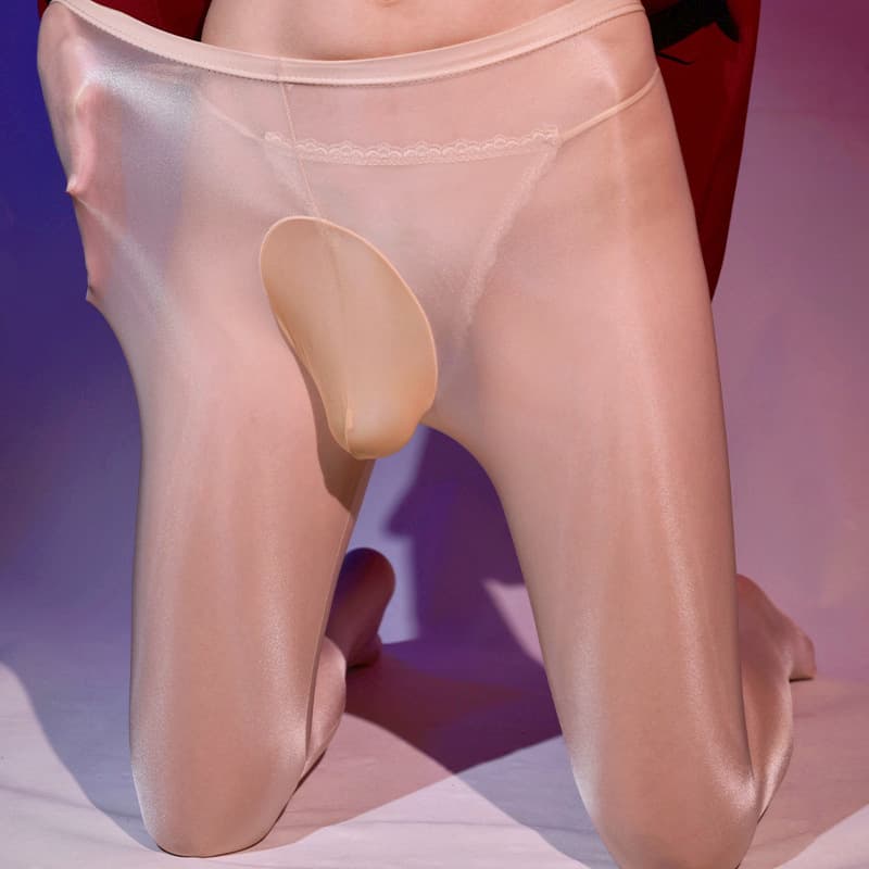 Ultra-Thin Men's Satin-Like Stockings, Transparent Nylon Pantyhose, Plus-Size with Stocking Crotch, Ice Silk Base Layer