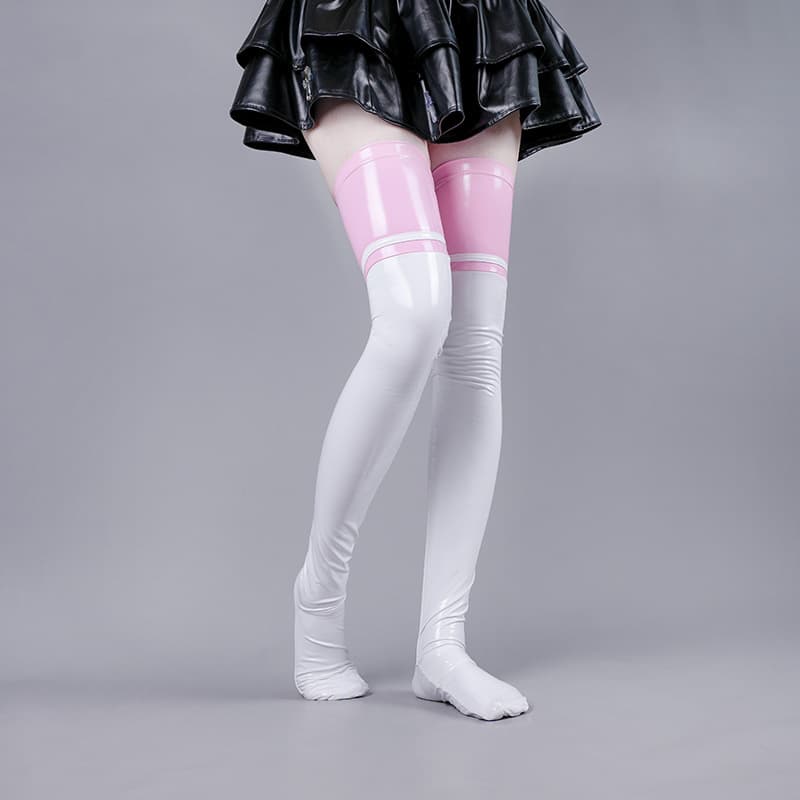 High-end Glossy Latex Over-the-Knee Cosplay Thigh High Socks for Women, Sexy Black Stockings