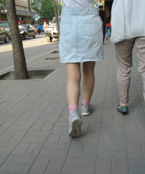 The sheen of flesh-colored pantyhose in the sunset is so sexy