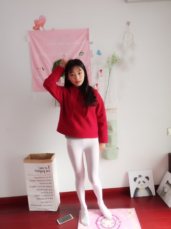Home Red Dress with White Tights Bed Photos Set 2