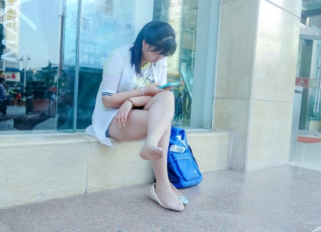 Mature Woman in Nude Pantyhose Waiting by the Road for Her Lover