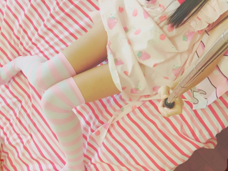 pink striped thigh-highs