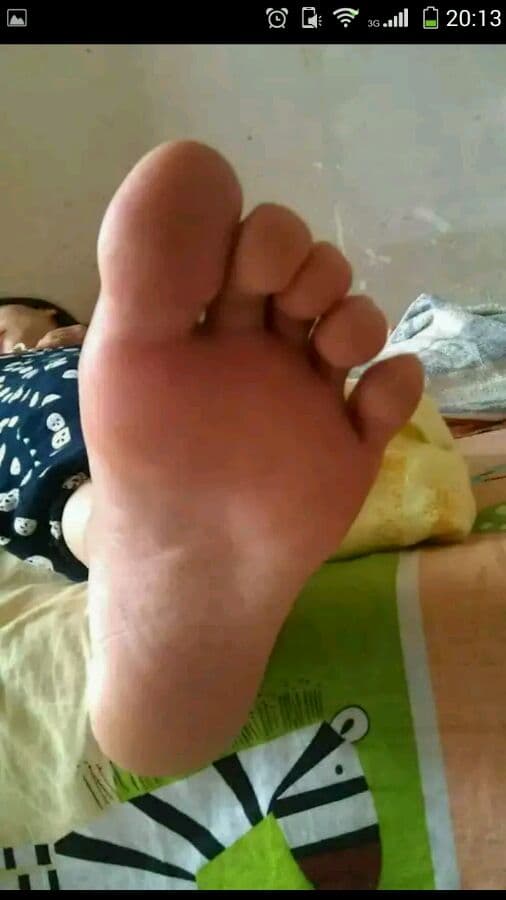 Group of seven women's feet: bare soles, cotton socks and sheer stockings in a cozy room