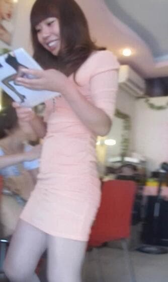 black heels, pink skirt, and sheer stockings