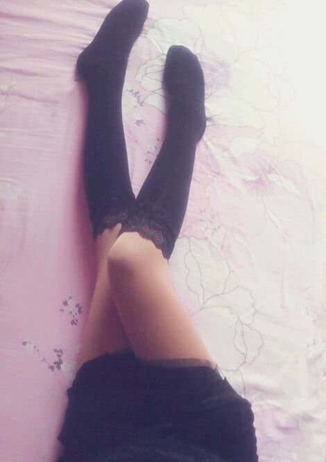 Intimate portrait of feet in mid-calf lace stockings, toes relaxed, lace pattern tracing the ankle beautifully.