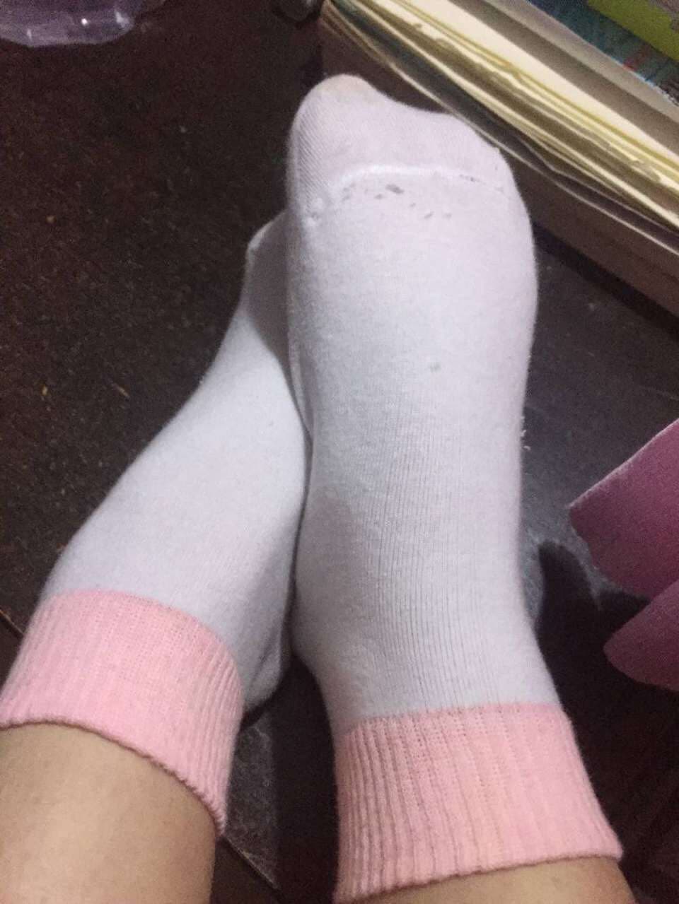 Toes splayed in soft cotton socks