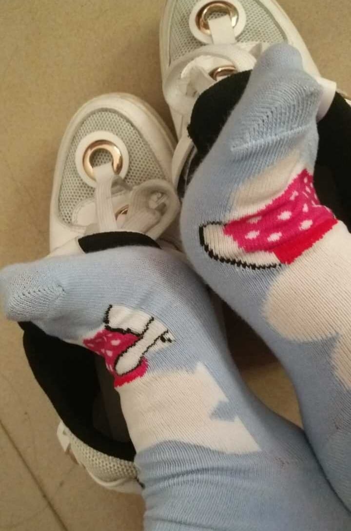 worn white cotton socks closeup