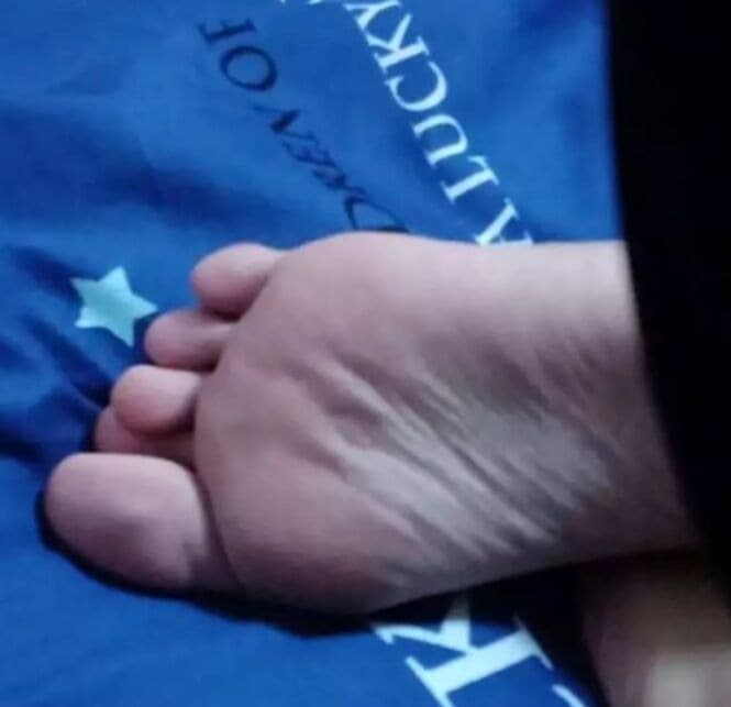 Close profile of nylon-clad toes peeking from sheer stockings, fine fabric hugging each curve of the foot under warm light.