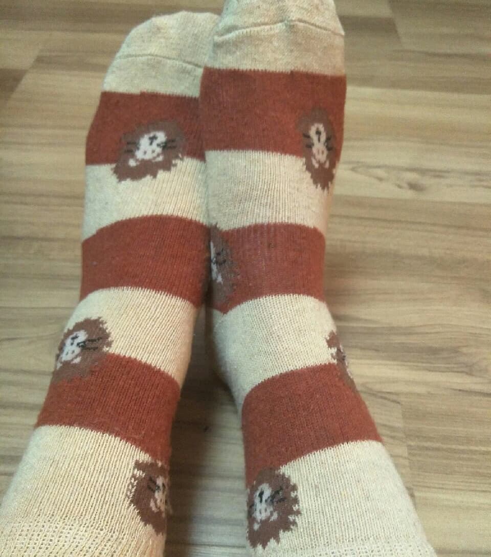 candid bare feet with socks