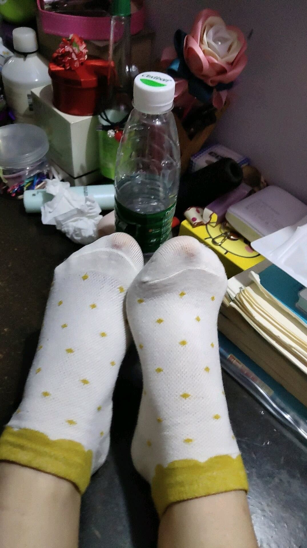 Black stockings on arched foot