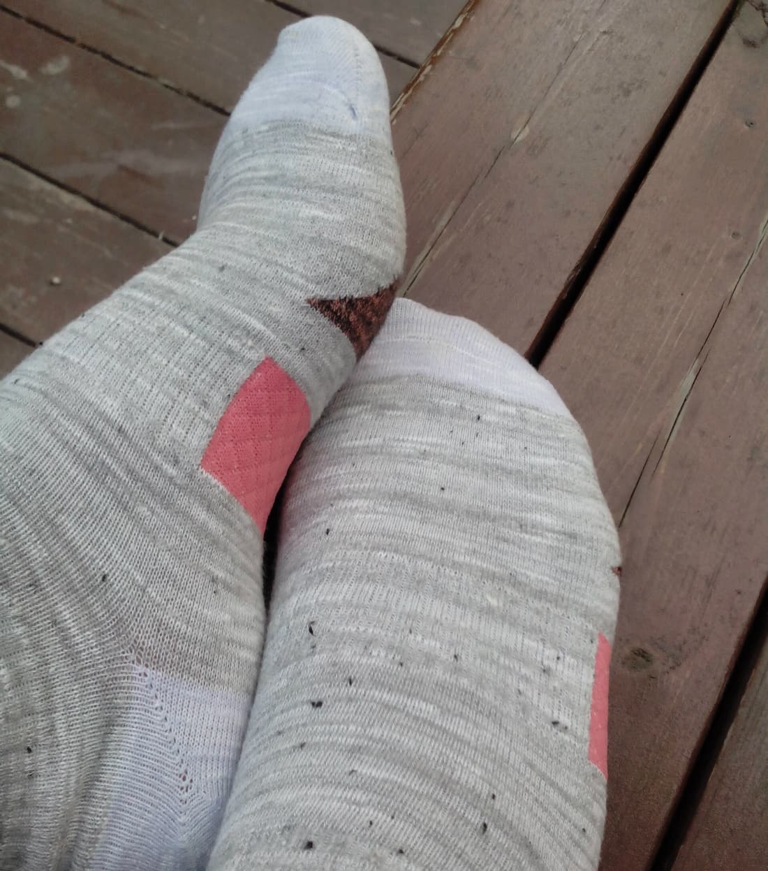 Well-worn socks softly creased