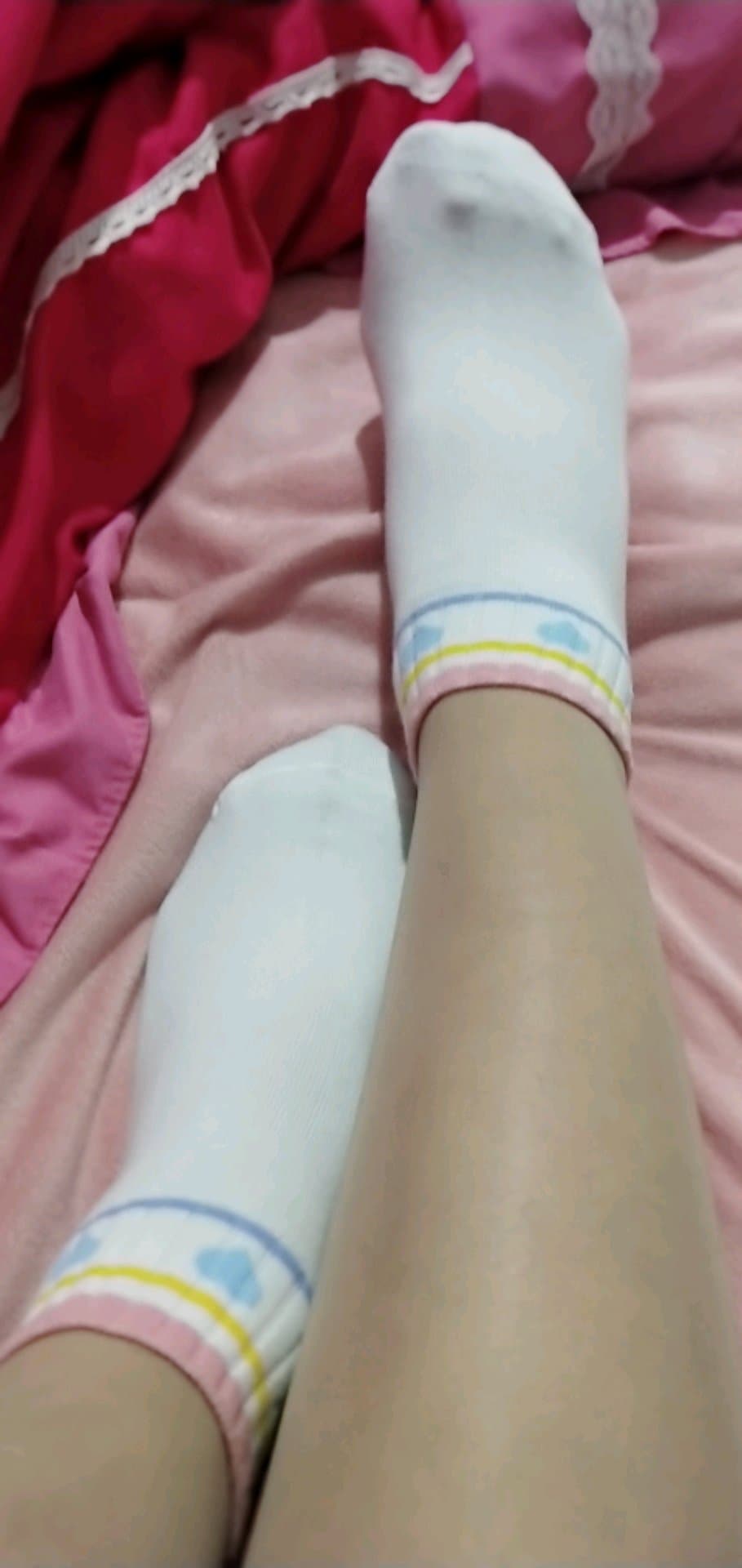 Petite curvy adult in white socks