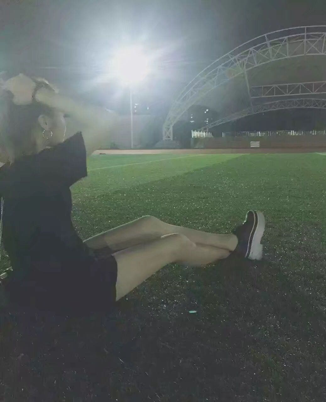 Quick shot of a stockinged foot mid-movement with a slipped seam and a hint of bare skin