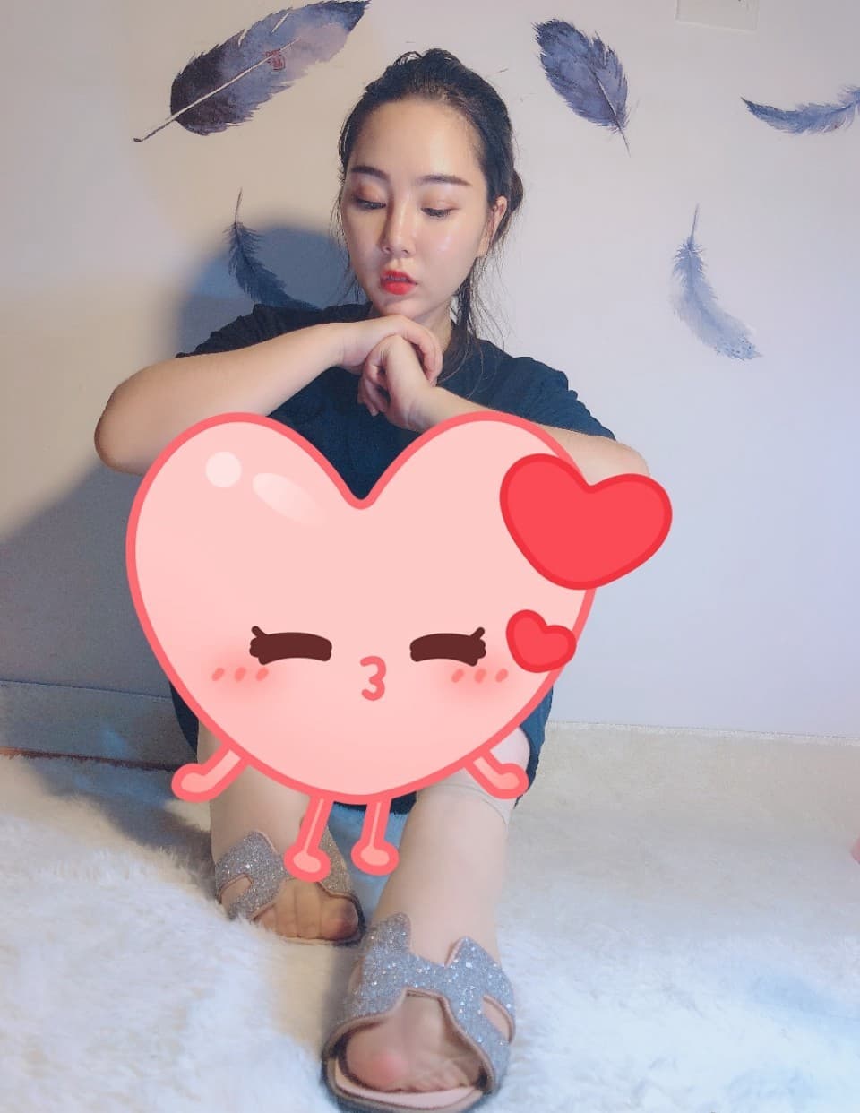 Elegant woman on doorstep, sheathed in sheer nylons with a refined arch and painted toenails, soft outdoor lighting