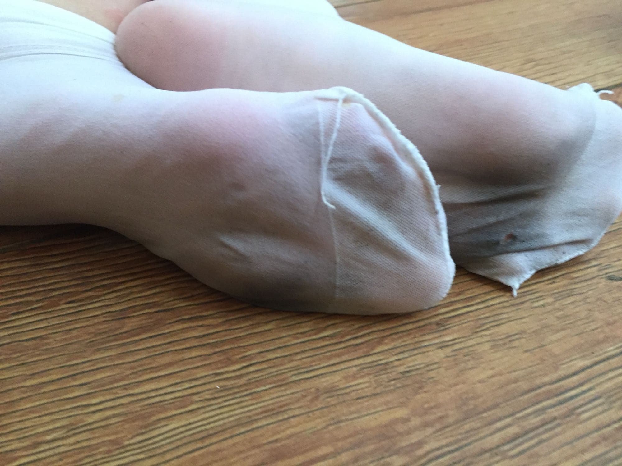 worn nylon sock closeup