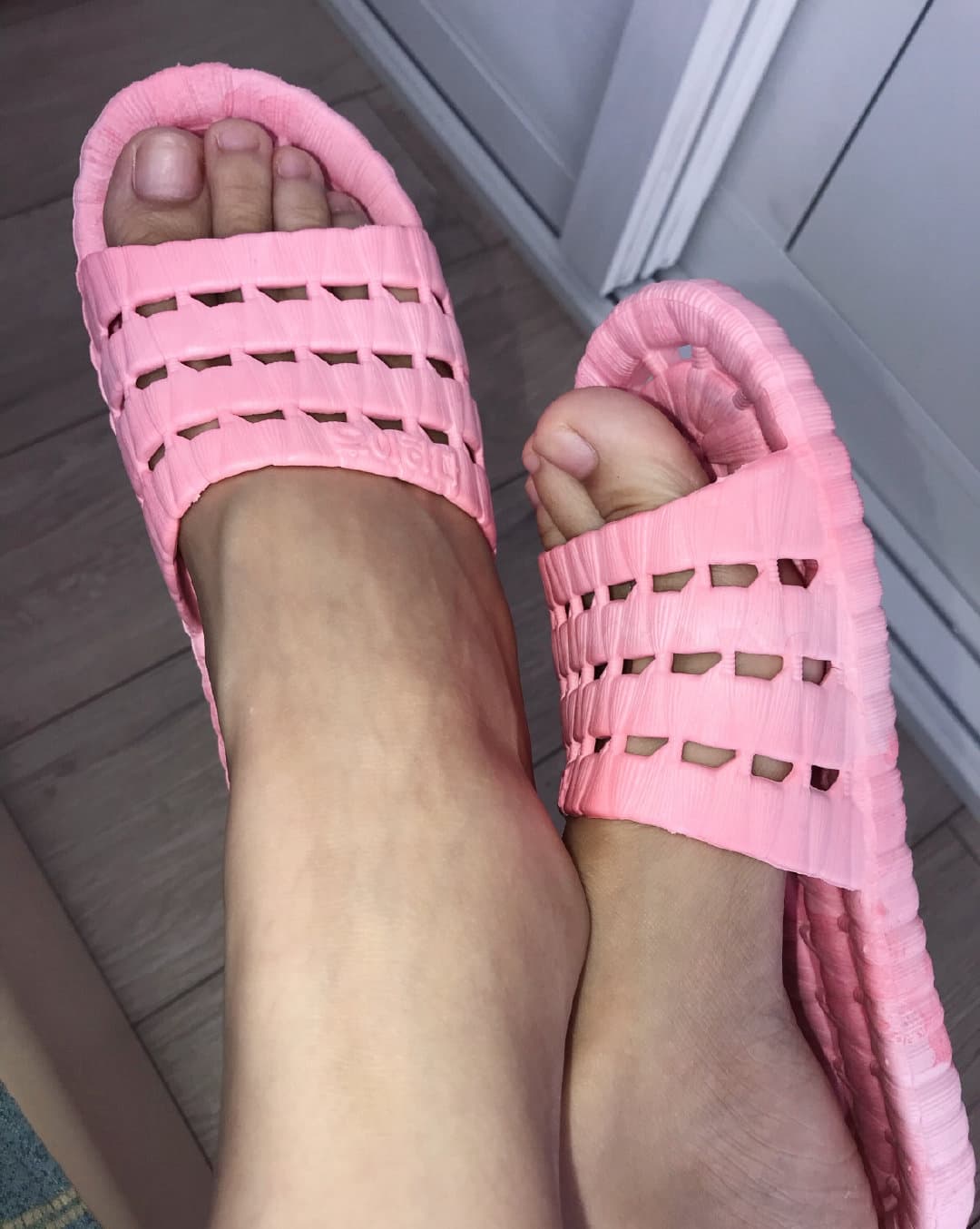 candid bare foot with rumpled sock