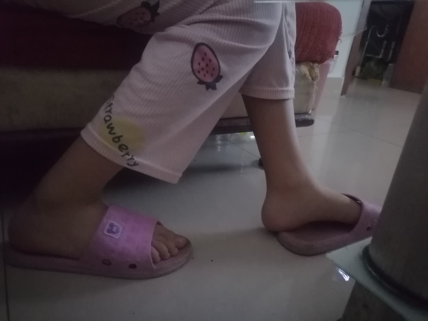 Toe-focused close-up in sheer stockings